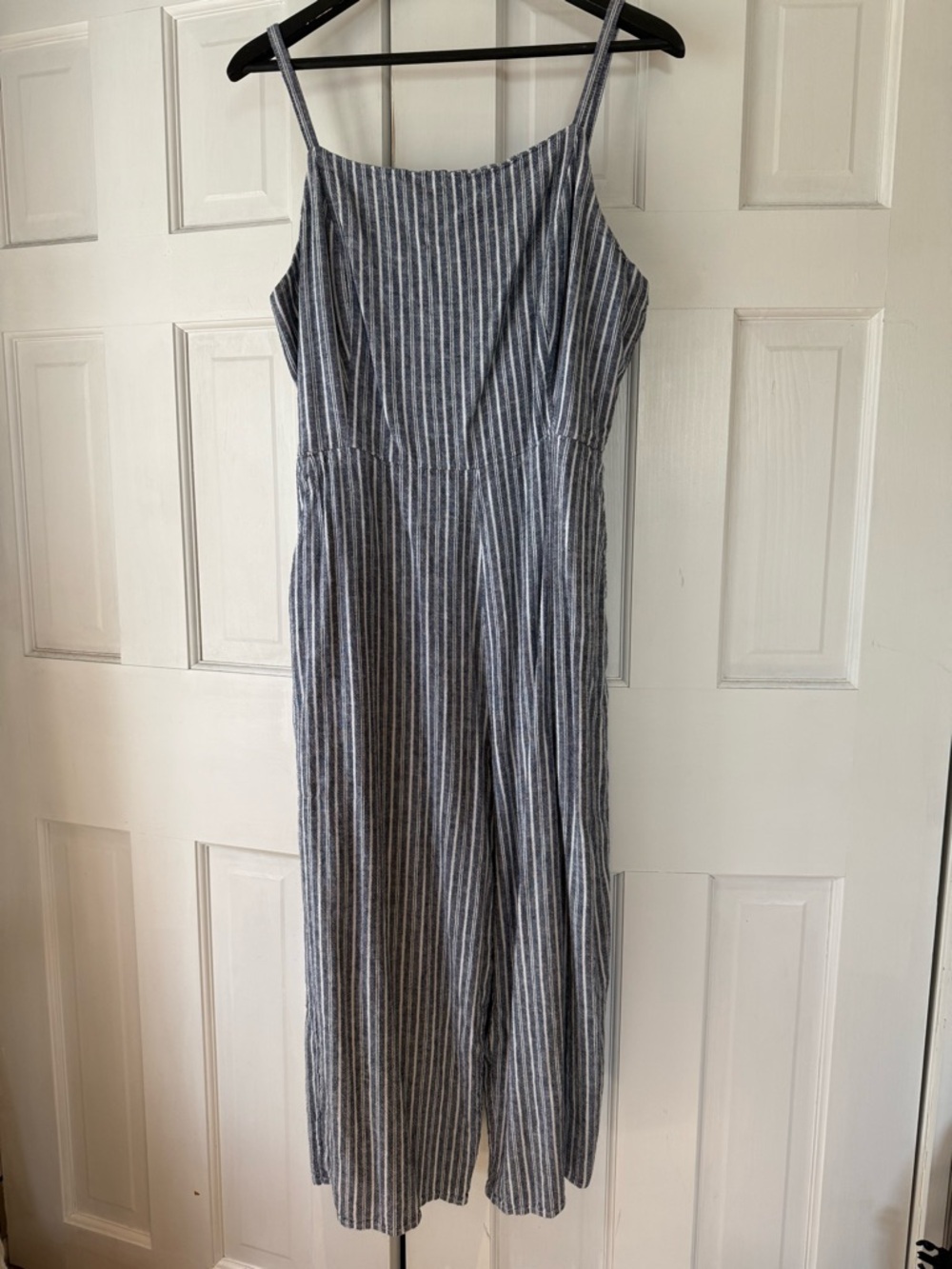 Old Navy Denim Blue and White Striped Jumpsuit with Pockets